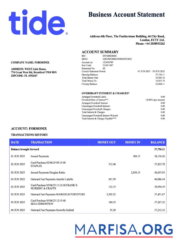 Downloadable United Kingdom Tide enterprise statement Word and PDF template